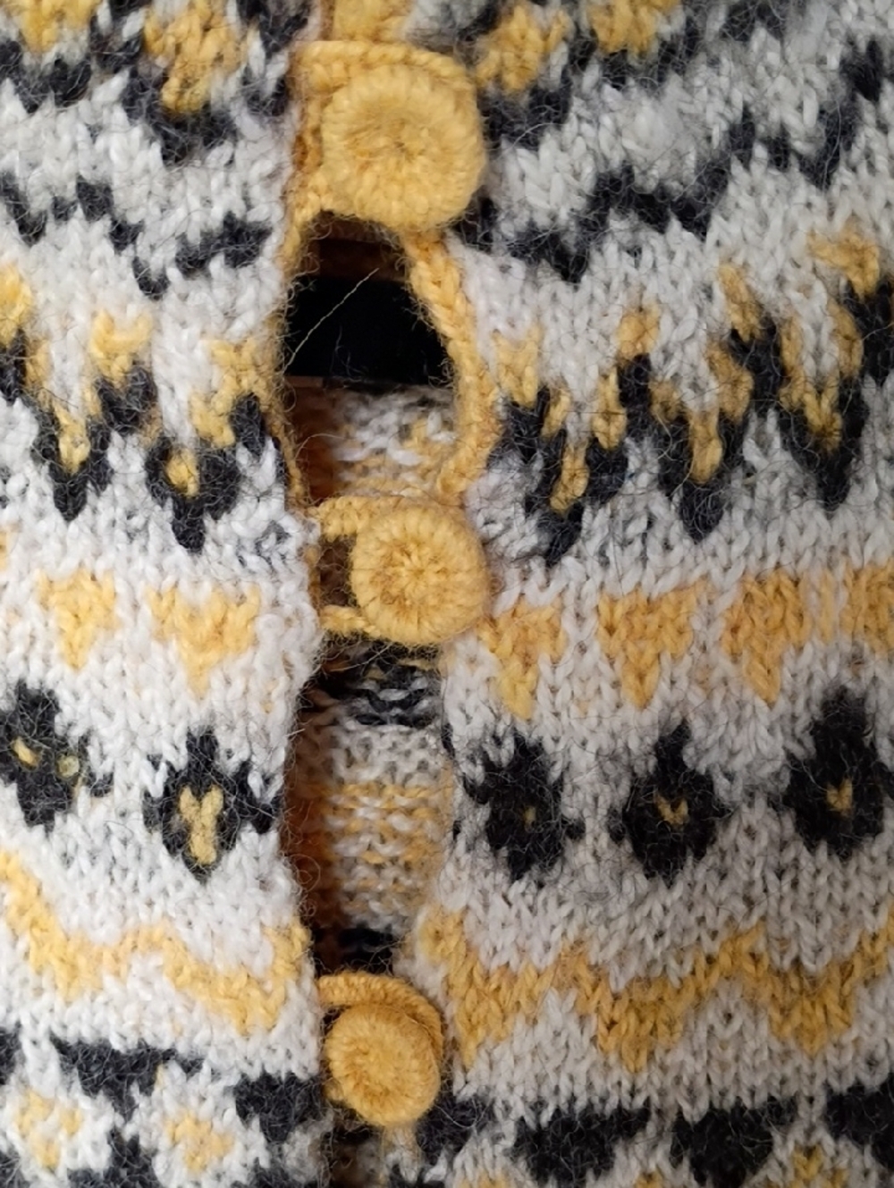 Yellow Fair Isle Yoke Button-Front Cardigan Sweater - Picture 4 of 8